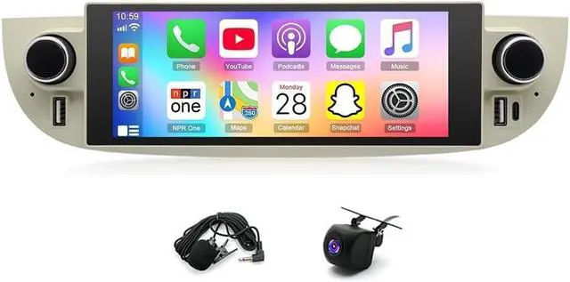 Alt view image 5 of 7 - 6.86 inch Double Din Car Stereo for Fiat 500 2007-2015 Radio Upgrade, 2+32G Touch Screen Radio Android 14 Car Radio with Wireless Carplay Android Auto Bluetooth GPS Navi AHD Backup Camera WiFi