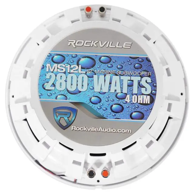 Alt view image 7 of 7 - MS12LW 12" White Marine/Boat Free Air Subwoofer with LEDs, 2-Pack | 2800W Peak, 700W RMS, Dual 4-Ohm, 2" 4-Layer Voice Coil, 100 Oz Magnet, ABS Basket, Polypropylene Cone, 20Hz-4kHz