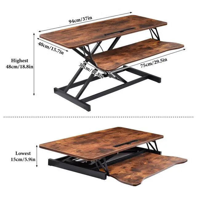Alt view image 4 of 7 - Standing Desk Converter 37 Inch Height Adjustable Desk Riser with GasSpring Lift, Duals Screen Converter and Laptop Workstation, Sit Stand Ergonomic Riser with Wide Keyboard Tray for Offices (Brown)