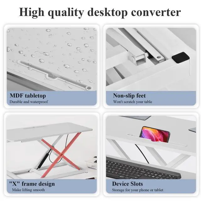 Alt view image 3 of 7 - 37 Inch Standing Desk Converter, Height Adjustable Desk Riser with Gas Spring Lift, Dual Monitor & Laptop Workstation, Sit Stand Desktop Converter with Wide Keyboard Tray for Home Office