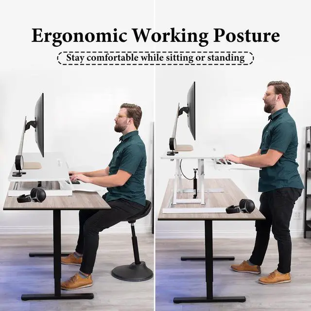 Alt view image 6 of 7 - 37 Inch Standing Desk Converter, Height Adjustable Desk Riser with Gas Spring Lift, Dual Monitor & Laptop Workstation, Sit Stand Desktop Converter with Wide Keyboard Tray for Home Office