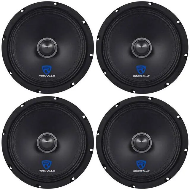 Main image of RXM88 8" 8-Ohm Car Audio Mid-Bass/Midrange Speaker, 4-Pack | 250W Peak / 125W RMS, Kevlar Cone, 1.5" CCAR Voice Coil, 90 Oz Magnet, Wire Mesh Grille, 102dB, 100Hz-11kHz
