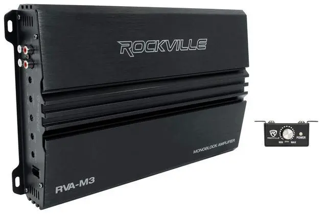 Alt view image 2 of 7 - RVA-M3 V2 Mono Car Amplifier Bundle with RWK41 4 Gauge Wire Kit | 4000W Peak / 1000W RMS @ 1 Ohm, Class D, LPF 32-300Hz, Bass Remote, RWK41 4 Gauge Wiring Kit with RCA Cable, 2-Items