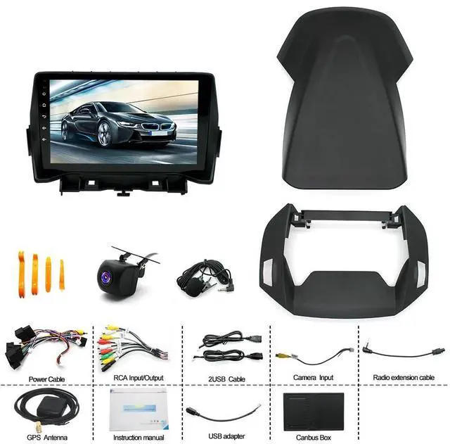 Alt view image 2 of 7 - 4+64G Double Din Car Radio for Ford Escape 2013 2014 2015 2016 Head Unit with Wireless Carplay Android, 9 inch Touch Screen Stereo Bluetooth Radio with Backup Camera GPS Navi FM RDS SWC
