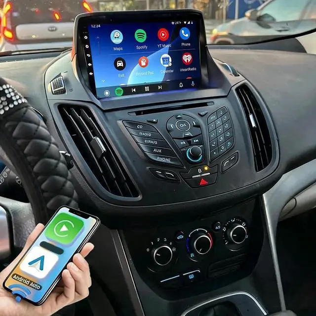 Alt view image 6 of 7 - 4+64G Double Din Car Radio for Ford Escape 2013 2014 2015 2016 Head Unit with Wireless Carplay Android, 9 inch Touch Screen Stereo Bluetooth Radio with Backup Camera GPS Navi FM RDS SWC