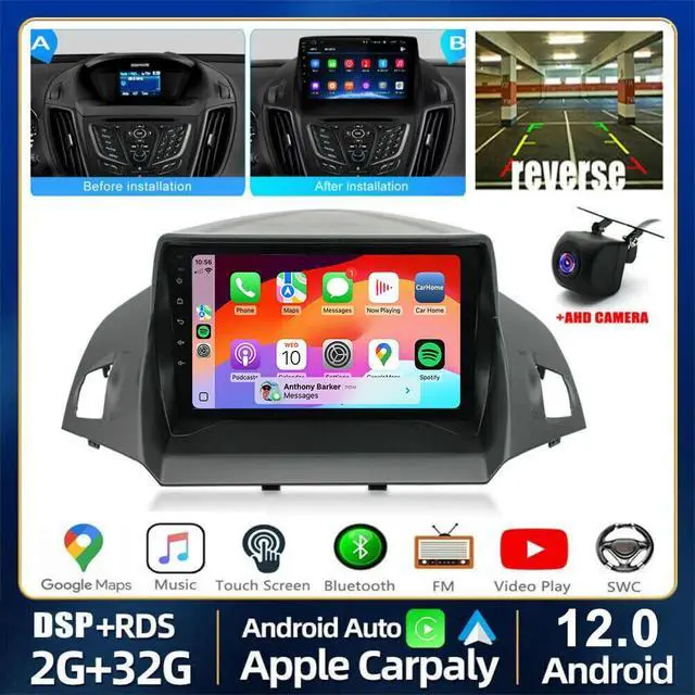 Alt view image 6 of 6 - 2+64G Double Din Car Radio for Ford Escape 2013 2014 2015-2019, 9 inch Touchscreen Car Stereo for Ford Kuga 2012-2018 with Wireless Carplay Android Bluetooth GPS Navi FM RDS AHD Backup Camera SWC