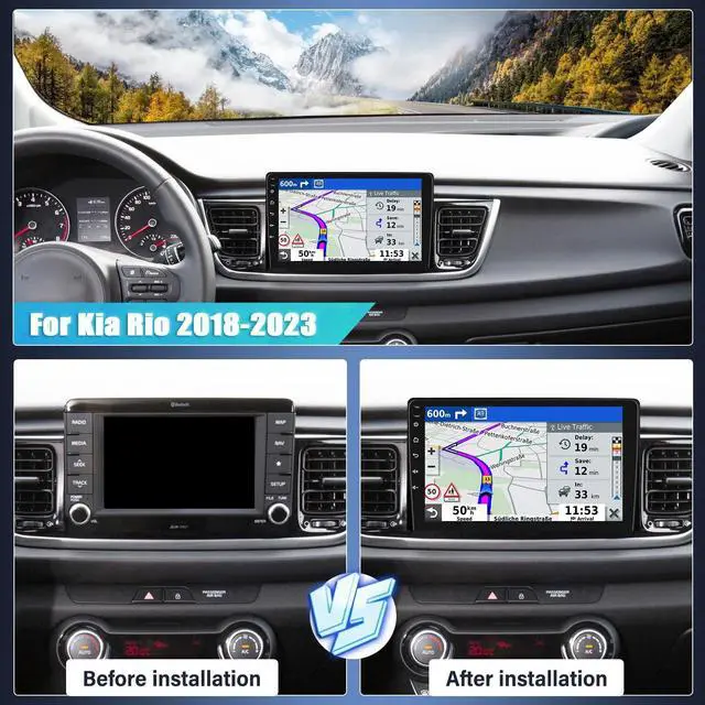 Alt view image 2 of 7 - Double Din Android 13 Car Stereo Radio Compatible with Kia Rio 2018-2023 with Wireless CarPlay Android Auto 9" Touchscreen Car Radio Audio Receiver GPS Navigation Camera Mirror Link SWC