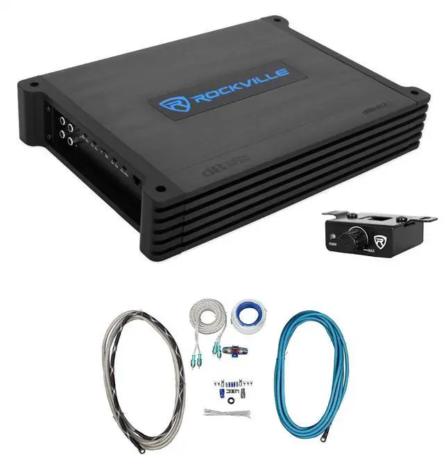 Main image of dBM12 2000W 2-Ohm Marine Boat Mono Amplifier with RMWK4 Amp Kit | 2000W Peak / 500W RMS, Class D, 2-Ohm, Low Pass Crossover, Bass EQ, Bass Remote, 4 AWG Waterproof Amp Wire Kit, 2-items