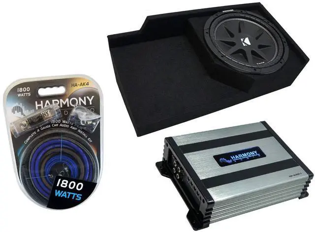 Main image of Kicker Comp C12 Single 12" Sub Box with Amp Fits 88-98 Chevy CK Ext Cab | Loaded 12 inch subwoofer design, extended truck fitment, matched mono power included, tough charcoal carpet finish