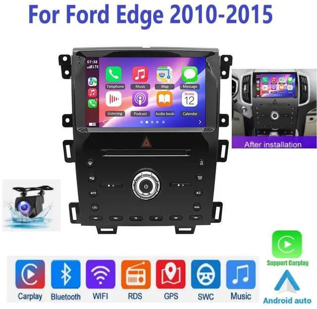 Alt view image 2 of 7 - Android 14 Double Din Car Stereo Radio for Ford Edge 2010 2011 2012 2013 2014 2015, 9" Touch Screen Car Radio Bluetooth with Wireless Carplay GPS Navi WiFi HiFi FM RDS AHD Backup Camera SWC, 2+32G