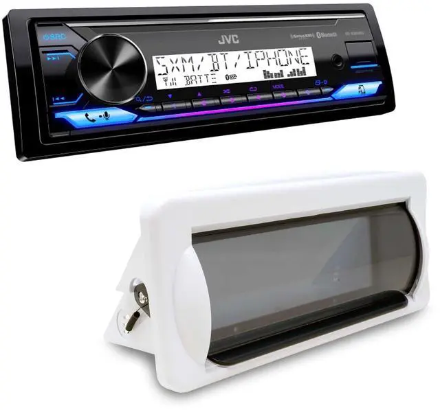 Main image of KD-X38MBS Marine Receiver CAMC1W Mounting Kit Bundle | Marine digital media receiver with Bluetooth, USB, SiriusXM Ready, conformal coated PCB and white retractable-cover mount