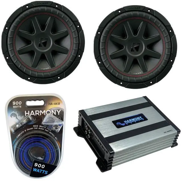 Main image of Kicker (2) 43CVR102 10" CompVR CVR10 Series Sub 800W Peak Car Subwoofer Bundle with Harmony HA-A400.1 Amplifier & Amp Kit