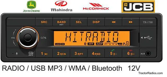 Alt view image 2 of 7 - Plug N Play 12V Tractor Stereo Radio with AM/FM, Bluetooth, Compatible with Select John Deere, Mahindra, McCormick, JCB, Cat - 16-Pin ISO Harness