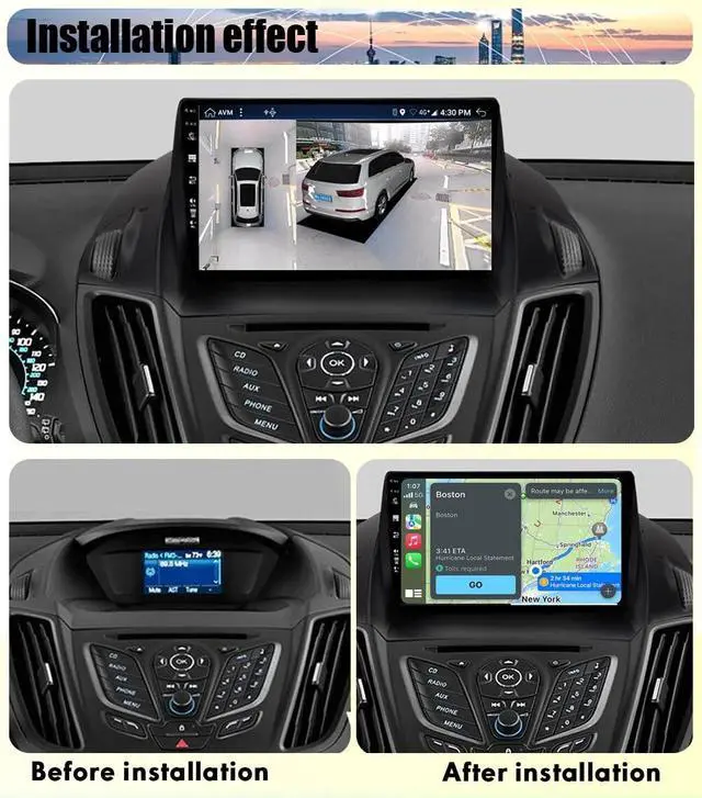 Alt view image 2 of 7 - Car Radio for Ford Escape 2013 2014 2015 2016 2017 with Wireless CarPlay Android Auto, 9 Inch Touch Screen Stereo for Ford Escape WiFi GPS Navigation Bluetooth AHD Backup Camera-2+32G