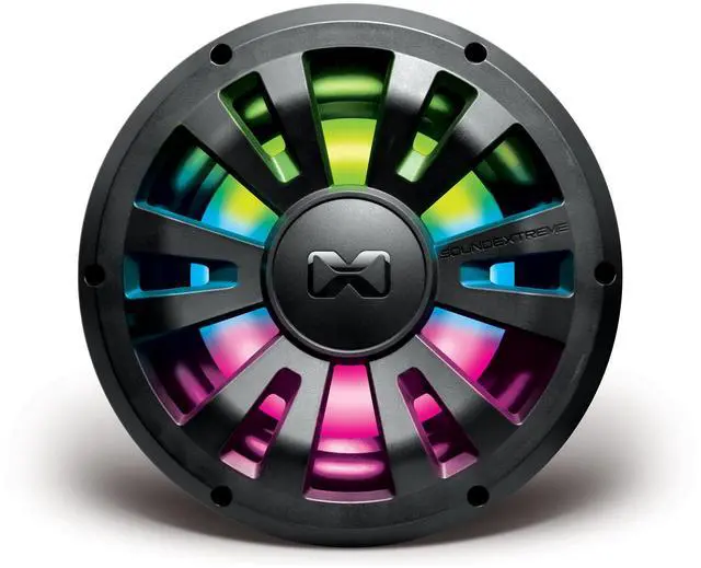 Main image of by ECOXGEAR Single 10-inch Extreme Subwoofer Waterproof Wired Marine Speaker 600 Watts Peak with Dual 4-Ohms Voice Coils and LEDCast Multi-Color LED Lighting