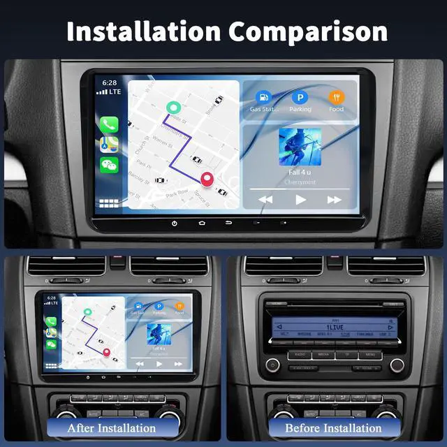 Alt view image 2 of 7 - Car Stereo for VW GTI 2010 2011 2012 2013 with Wireless CarPlay & Android Auto, 9'' Touchscreen Audio Radio AHD Backup Camera/GPS Navigation/Bluetooth/SWC/WiFi/Mirror Link