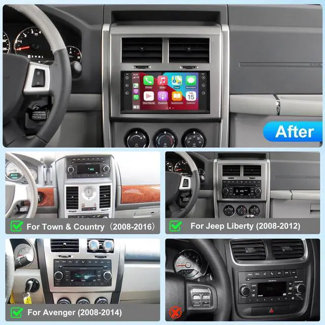 Alt view image 2 of 7 - 7'' Double Din Car Radio for Jeep Liberty 2008 2009 2010 2011 2012 Stereo | Radio for Dodge Avenger 2008 2009-2014, IPS Touch Screen Receiver GPS Navi Bluetooth WiFi FM DSP AHD Backup Camera