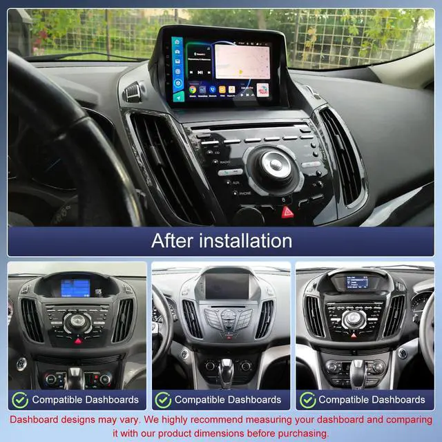 Alt view image 2 of 6 - 9in Car Radio Stereo for Ford Escape 2013-2019 w/GPS/WiFi/Bluetooth 2014 2015 2016 2017 2018 Touchscreen Car Stereo Receiver with Wireless Carplay Android Auto SWC FM AHD Backup Camera