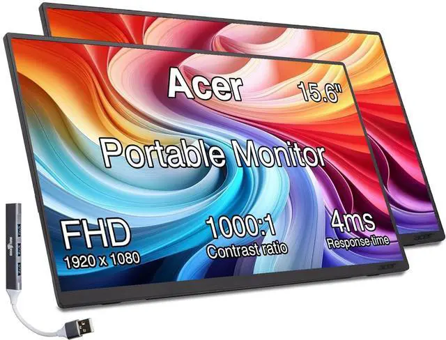Main image of 15.6" Portable USB-C IPS Monitor with Tiltable Stand 2 Pack | 4ms Response Time, Anti-Glare, 250 nits, Built-in Speakers, Mini HDMI & Dockztorm USB Port Expander, Black Color