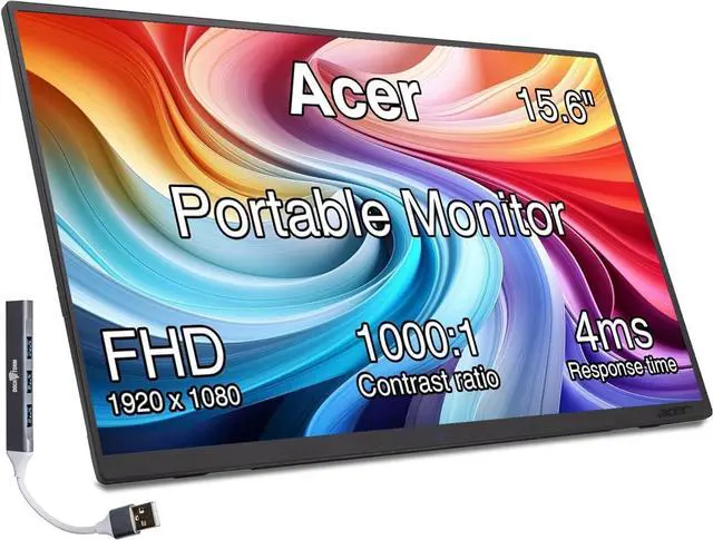 Main image of 15.6" Portable USB-C IPS Monitor with Tiltable Stand | 4ms Response Time, Anti-Glare, 250 nits Brightness, Built-in Speakers, Mini HDMI & Dockztorm USB Port Expander, Black Color