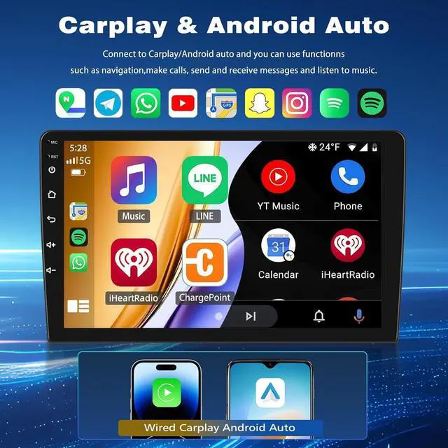 Alt view image 2 of 7 - Double Din Car Stereo for Ford E150 E250 E350 1998-2008 with Wireless CarPlay and Android Auto, 7" IPS Touchscreen Android 14 Car Radio Support Bluetooth WiFi GPS SWC FM RDS Mirror Link Backup Camera