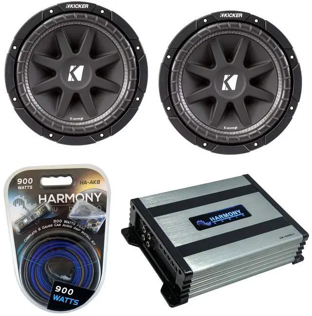 Main image of Kicker (2) 43C104 10" Comp C10 Series Sub 300W Peak Car Subwoofer Bundle with Harmony HA-A400.1 Amplifier & Amp Kit