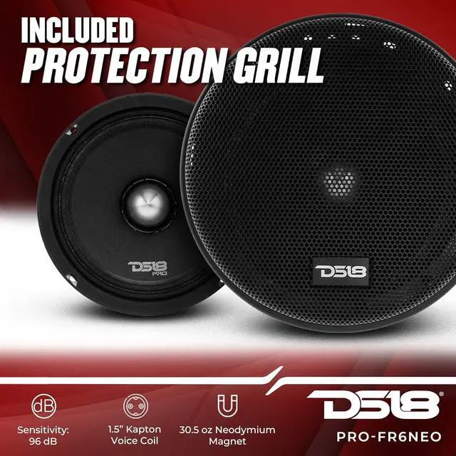 Alt view image 3 of 7 - PRO-FR6NEO Pair 6.5 Neodymium Full-Range Loudspeaker with Silver Bullet Tweeter and Grill 450W Max, 225W RMS, 4-Ohm, Aluminum Basket, High Power Car Audio Speaker - 2 Speakers