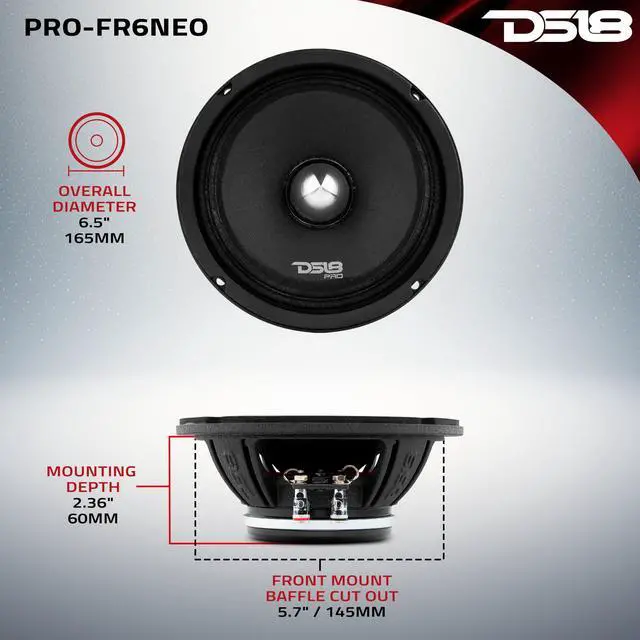 Alt view image 5 of 7 - PRO-FR6NEO Pair 6.5 Neodymium Full-Range Loudspeaker with Silver Bullet Tweeter and Grill 450W Max, 225W RMS, 4-Ohm, Aluminum Basket, High Power Car Audio Speaker - 2 Speakers