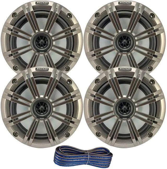 Main image of 2 Pair (Qty 4) of 6.5" 2-Way 195 Watts Max Power Coaxial Marine Audio Speakers with Silver Grilles, 50-Feet 16-Gauge Speaker Wire