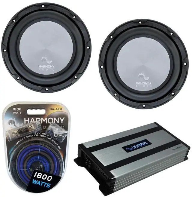Main image of Dual 10" Subwoofer Bundle HA-A102 HA-A800.1 Amp and Amp Kit | 2 800 watt 10 inch Alloy Series subs, matched Class D mono combo power, complete wiring pair included, easy install