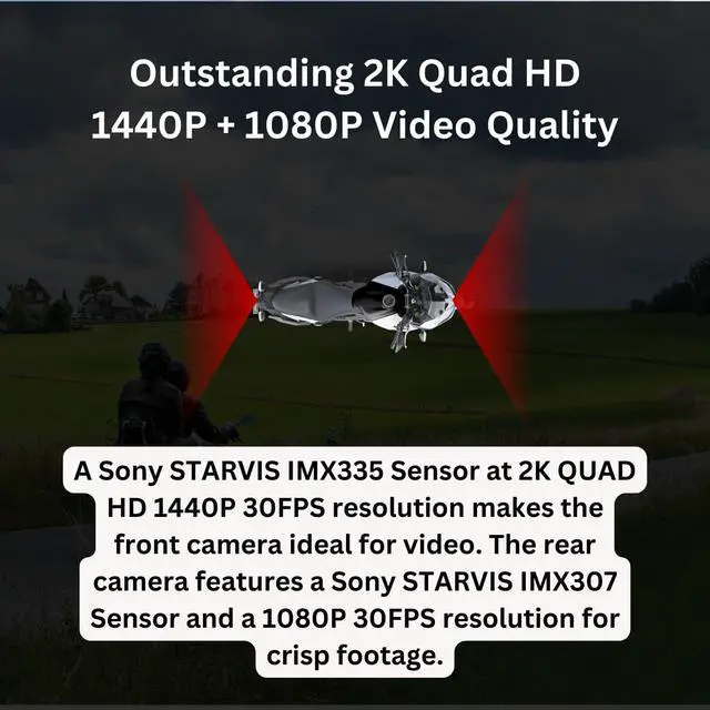 Alt view image 3 of 6 - K6 Motorcycle 2K QHD Dash Cam, Dual STARVIS IMX335 IMX307, 2K+1080P Front & Rear, 2 Channel 30FPS, F2.0 Aperture, 140° Wide Angle, WiFi, IP67 Waterproof, 3-Axis 360° Rotation, Support 256GB Max