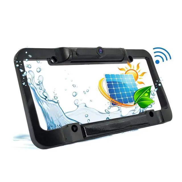 Alt view image 3 of 7 - Solar Panel License Plate Frame Rear View Reverse Backup Camera Kit, Car Rover 110° Viewing Angle Universal Reversing Cameras with 4.3" Monitor Included