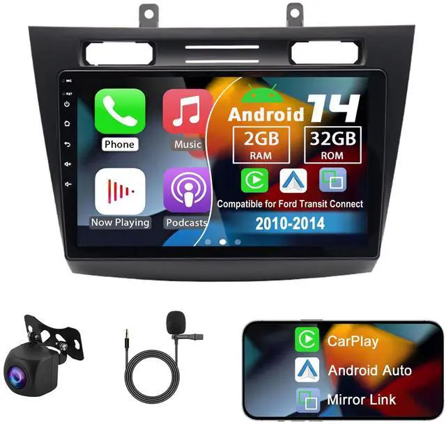 Main image of Android 14 Double Din Car Radio for Ford Transit Connect 2010-2014 | 10" Touch Screen Car Stereo with Wireless Carplay Android Auto GPS WiFi Mic Backup Camera (2+32G)