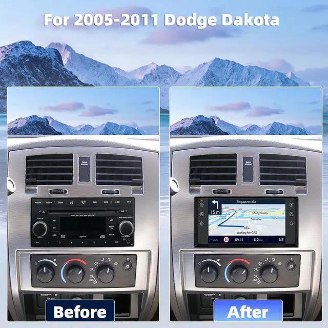 Alt view image 2 of 7 - 9'' Car Radio for Dodge Dakota 2005 2006 2007 2008 2009 2010 2011 Stereo | Android Touch Screen for Dakota Stereo with Wireless Carplay/Android Auto/GPS/SWC/FM/RDS/Bluetooth/WiFi +AHD Backup Camera