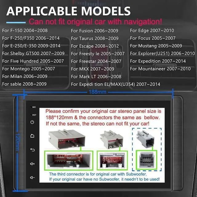 Alt view image 2 of 7 - 7 in HD Double Din Car Stereo Android 13 Car Stereo for Ford F150/250 2004-2014, for F-ord E-150 E-250 2009-2013, for Ford Edge Explorer Sport Trac 2007-2010 2+32GB Bluetooth 5 Truck Stereo