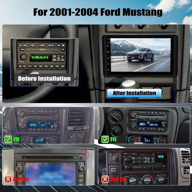Alt view image 2 of 7 - 7'' Screen Radio for Ford Mustang 2001 2002 2003 2004 Stereo with Carplay & Android Auto, IPS Touch Screen Head Unit with Mirror Link GPS Bluetooth WiFi FM Backup Camera