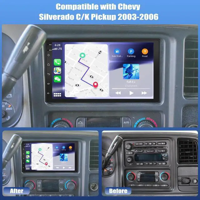 Alt view image 2 of 7 - Double Din Car Stereo Radio for Chevy Silverado C/K Pickup 2003-06 | Android 14 7" Car Radio w/Wireless Carplay Android Auto GPS WiFi Bluetooth RDS DSP SWC Mic Backup Camera