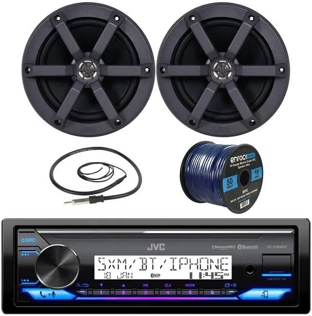 Main image of Single DIN Marine Bluetooth AM/FM Stereo Receiver with 2X 6.5 100 Watt 2-Way Speakers, Radio Antenna and 16 Gauge 50-Ft Wire