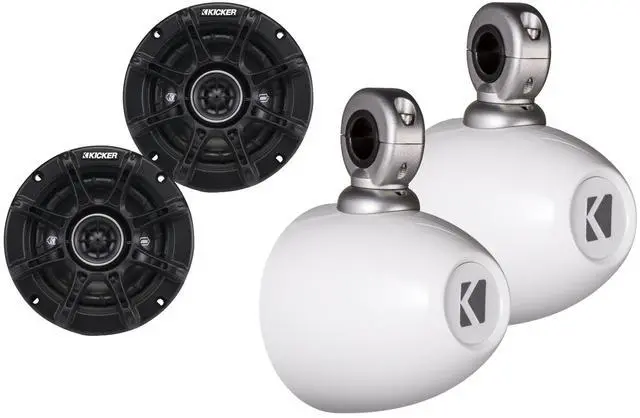 Main image of 40KMMTESW White Mini Wake Tower Enclosures with 41DSC44 Speakers | White mini wake tower marine enclosures loaded with 4 in DSC speakers