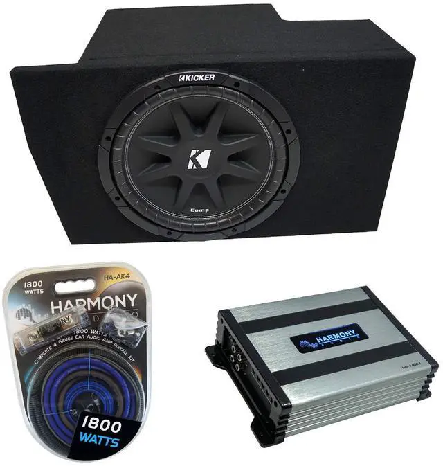 Main image of Kicker Comp C12 Single 12" Sub Box HA-A400.1 Amp Fits 05-14 Ford Mustang | Complete plug-and-play bass upgrade, matched power and wiring, 12 inch sealed subwoofer enclosure, big low-end from day 1