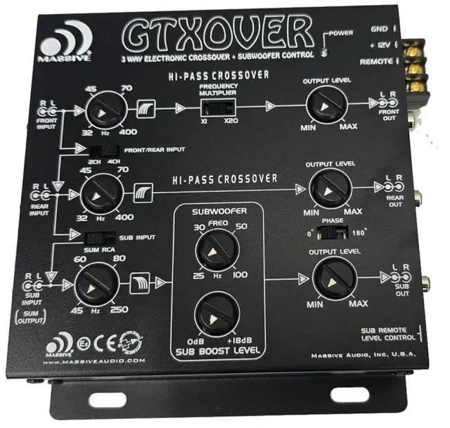 Main image of GTXOVER 3-Way Electronic Crossover | 18dB 3rd Order Butterworth, Adjustable Frequency Filters, Subwoofer Level Control, High/Low Pass Outputs for Pro Car Audio Systems