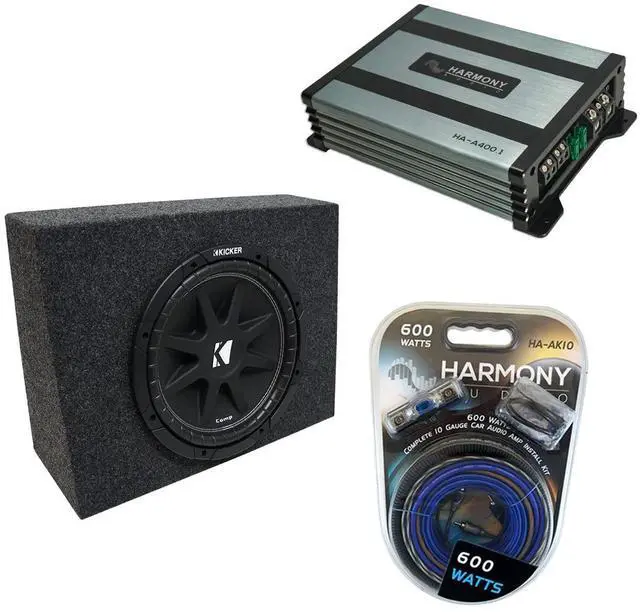 Main image of (1 Kicker C12 Subwoofer Single 12" Regular Cab Truck Sub Box Enclosure Bundle with HA-A400.1 Mono Amplifier