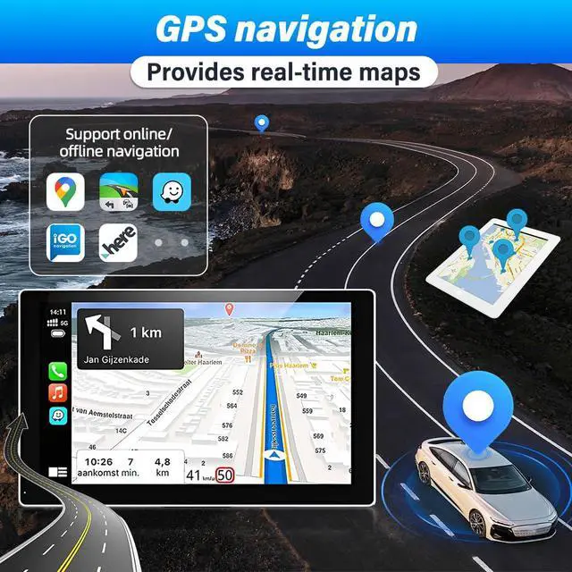 Alt view image 3 of 7 - 4G+64G Car Radio Stereo for Dodge Ram 1500 2500 3500 2009-2012 with CarPlay Android Auto,7 Inch HD Touchscreen Radio Android 14 AHD Camera/GPS/MIC Car Radio Receiver