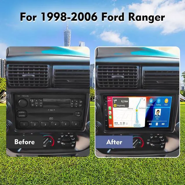Alt view image 2 of 7 - 7'' Car Radio for Ford Ranger 1998 1999 2000 2001 2002 2003 2004 2005 2006 | Double Din with Wireless CarPlay Android Auto MirrorLink, Touchscreen Stereo GPS Bluetooth SWC WiFi FM Backup Camera