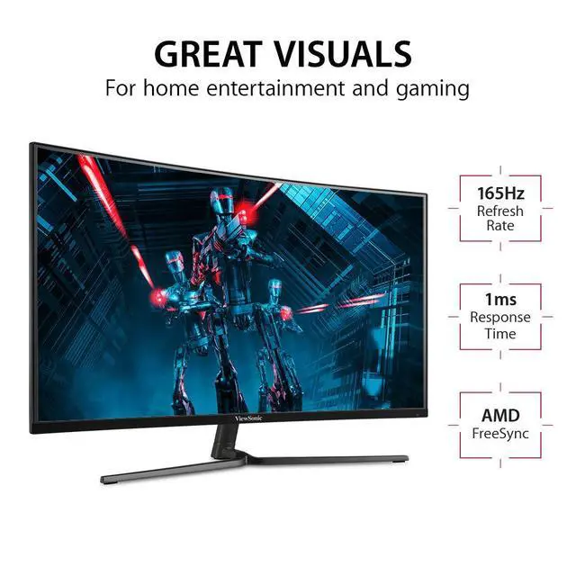 Alt view image 3 of 6 - VX3258-PC-MHD 32 Inch 1080p Curved 165Hz 1ms Gaming Monitor with FreeSync Premium Eye Care HDMI and Display Port
