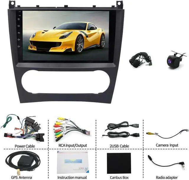 Alt view image 2 of 5 - 2+64G Double Din Car Radio for Mercedes C-Class W203 C230 CLK350 C280 C350 2003-2009 CLK W209, 9" Touchscreen Android 14 Car Audio Receivers with Wireless Carplay Head Unit Backup Camera Mirror Link