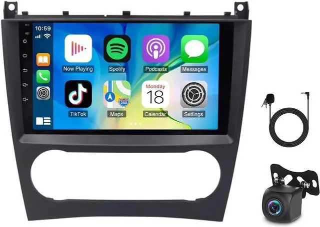 Alt view image 4 of 5 - 2+64G Double Din Car Radio for Mercedes C-Class W203 C230 CLK350 C280 C350 2003-2009 CLK W209, 9" Touchscreen Android 14 Car Audio Receivers with Wireless Carplay Head Unit Backup Camera Mirror Link