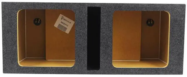 Main image of RKDV12 Dual 12" Vented Car Subwoofer Enclosure, Solo Baric L7/L5 | Square Sub Box, Kicker S12L7 Compatible, Ported, 3/4" MDF, Made in USA, 39Hz Tuning, Gold Terminals, 1.75 Cu Ft Per Sub