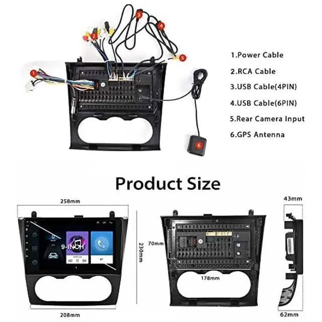 Alt view image 4 of 7 - Double Din Car Radio for Nissan Altima 2008 2009 2010 2011 2012, 9" Touch Screen Stereo for Nissan Altima Head Unit Bluetooth with Wireless Carplay Android GPS Navi FM RDS WiFi Backup Camera 2+32G