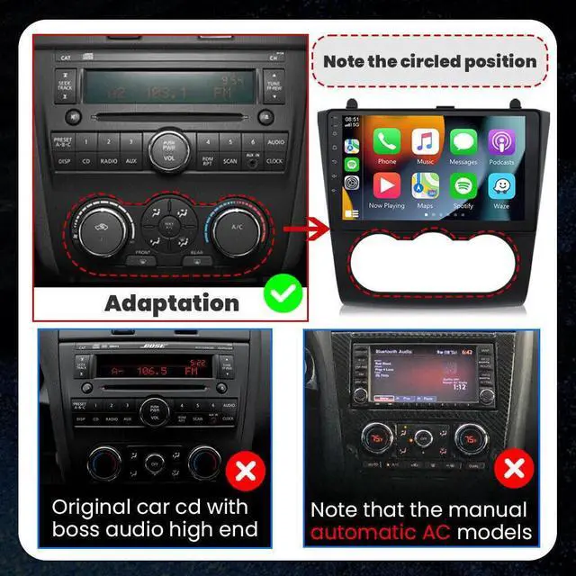 Alt view image 3 of 7 - Double Din Car Radio for Nissan Altima 2008 2009 2010 2011 2012, 9" Touch Screen Stereo for Nissan Altima Head Unit Bluetooth with Wireless Carplay Android GPS Navi FM RDS WiFi Backup Camera 2+32G